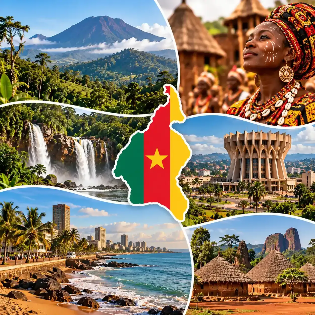 Collage de lugares emblemáticos de Camerún