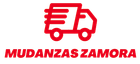 Logotipo de camión de mudanzas rojo con “MUDANZAS ZAMORA” en texto rojo sobre fondo blanco.