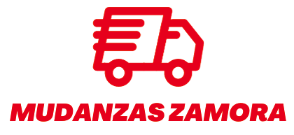 Logotipo de camión de mudanzas rojo con “MUDANZAS ZAMORA” en texto rojo sobre fondo blanco.