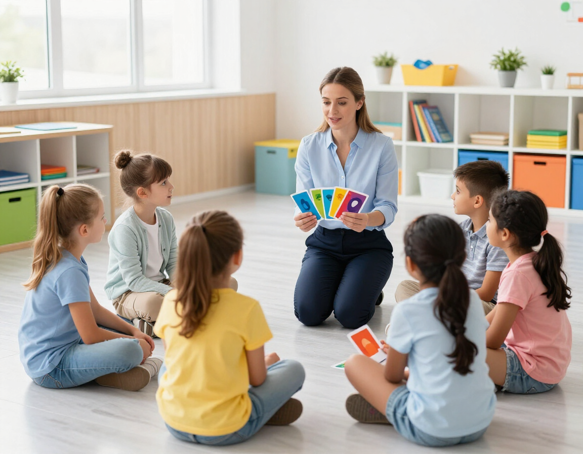 Profesor enseñando a niños