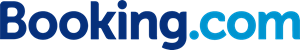 A blue and white booking.com logo on a white background.