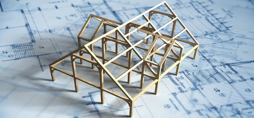 Maquette de charpente en bois d'après des plans architecturaux.