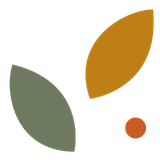 zwei blattförmige Elemente und ein ausgefüllter Kreis in Orange