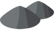 Deux monticules de matière granulaire grise, probablement du gravier ou du sable, en forme de tas coniques.