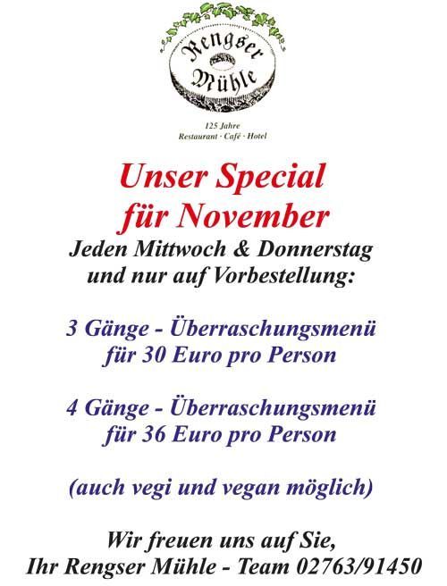 Ein Schild mit der Aufschrift „Unser Special für November“