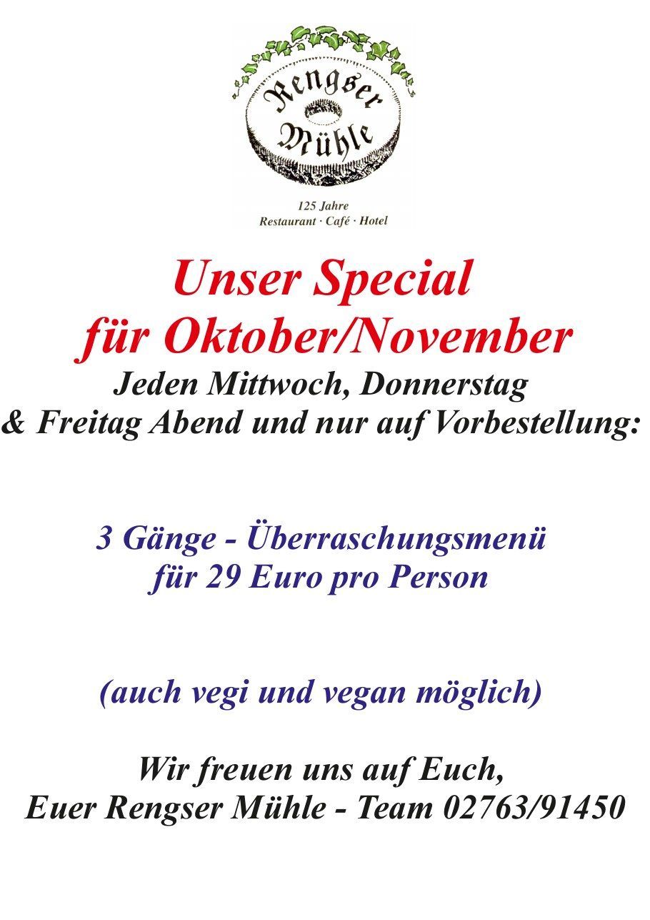 Ein Schild mit der Aufschrift „Unser Special für Oktober/November“