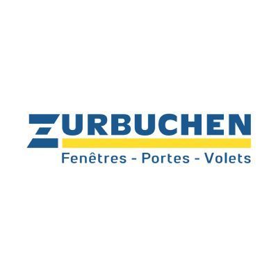 A blue and yellow logo for zurbuchen fenêtres - portes - volets.