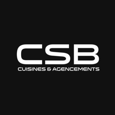 Un logo pour csb cuisines & agencements sur fond noir