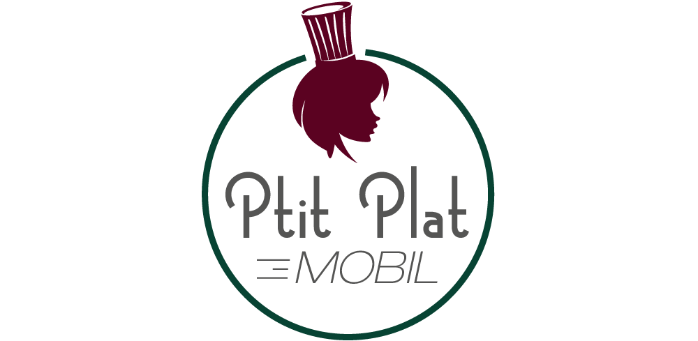 Logo de &laquo; Ptit Plat Mobil &raquo; repr&eacute;sentant un chapeau de chef rouge fonc&eacute; et une silhouette stylis&eacute;e &agrave; l'int&eacute;rieur d'un fin cercle vert.