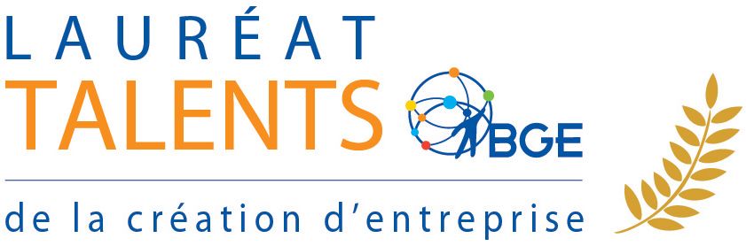 Logo du prix BGE Business Creation Award, comportant le texte « LAURÉAT TALENTS » et une icône de globe stylisée avec un brin d'or.