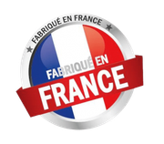 Emblème du drapeau français avec l'inscription Fabriqué en France.