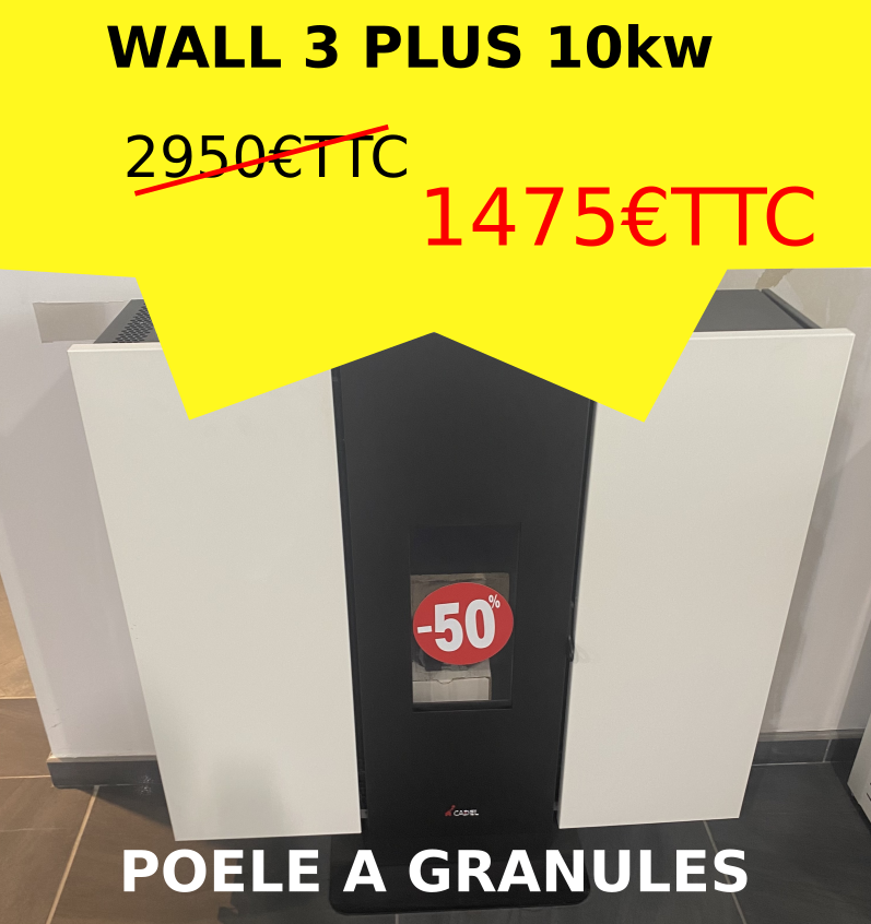 Poêle à granulés blanc et noir, prix : 1 475 €, au lieu de 2 950 €. Remise de 50 %.