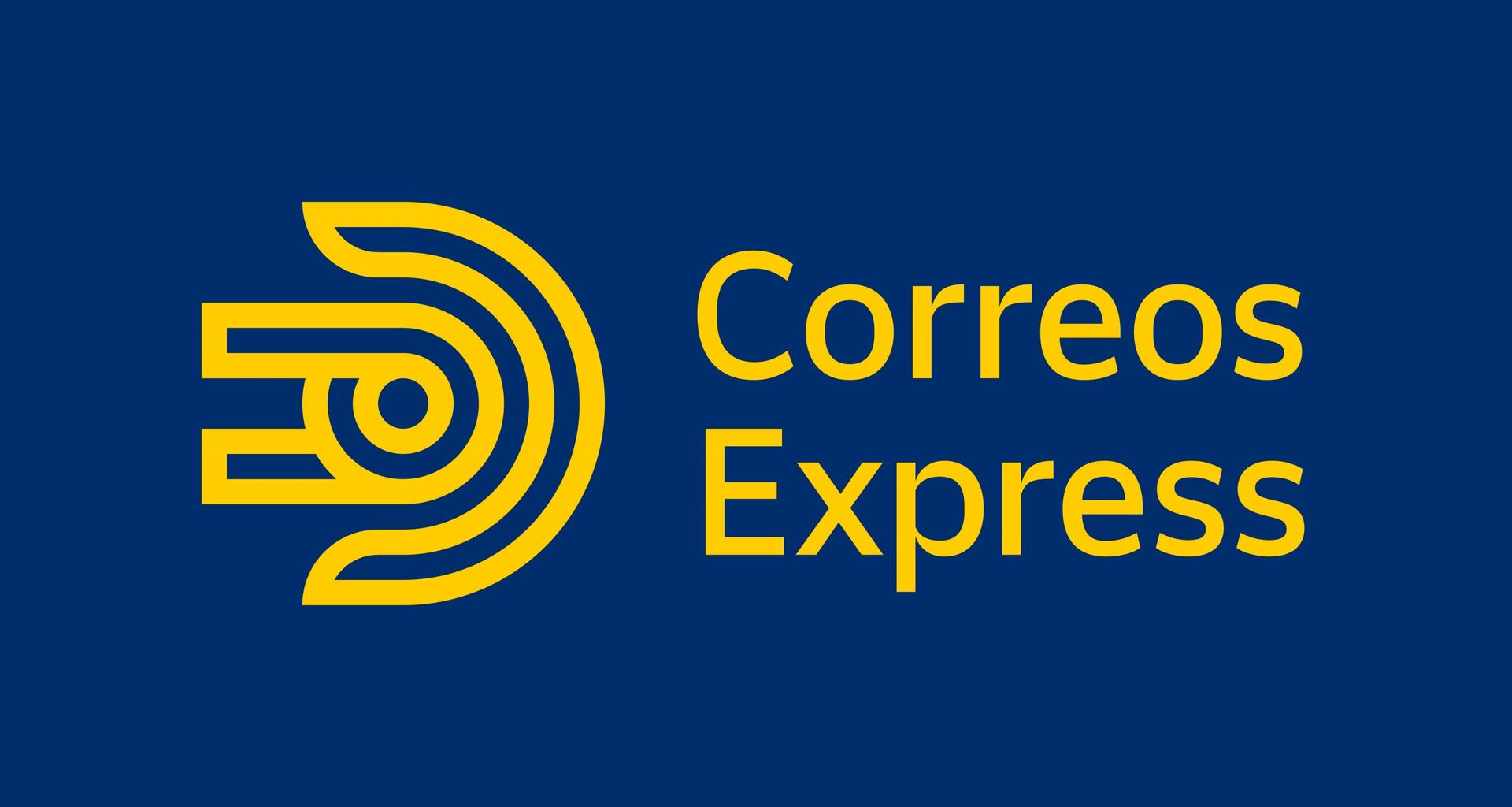 El logotipo de Correos Express es amarillo sobre fondo azul.