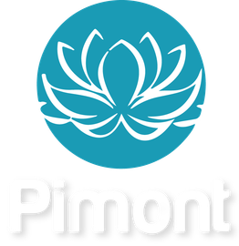 Logo Pimont avec un cercle turquoise et une fleur de lotus blanche au-dessus du mot « Pimont »