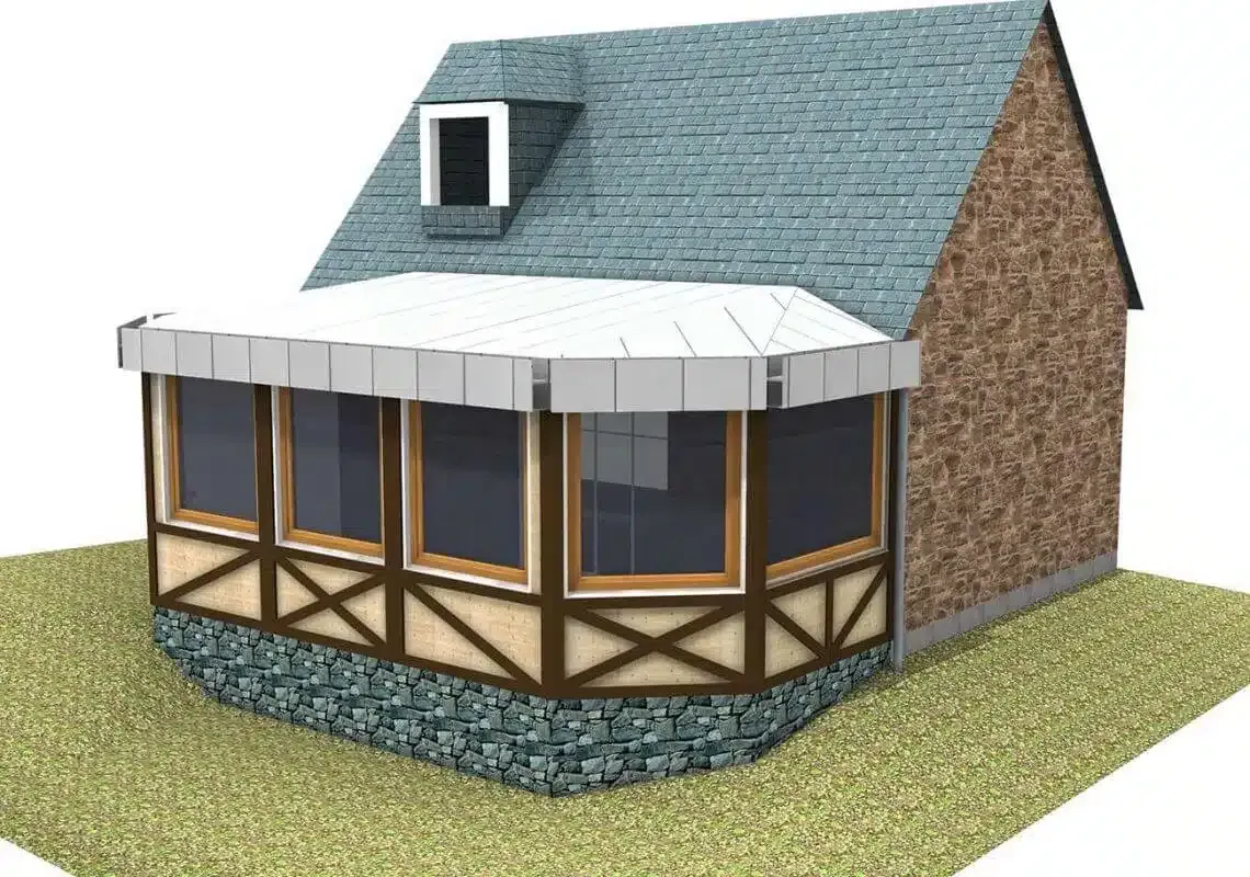 Simulation 3D d'une extension en bois sur un autre angle