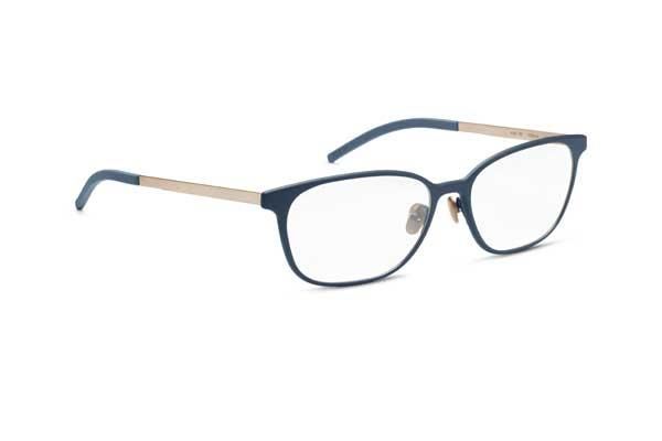 Eine blaue Brille auf weißem Hintergrund.