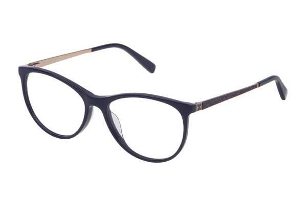 Eine schwarze Brille auf weißem Hintergrund.
