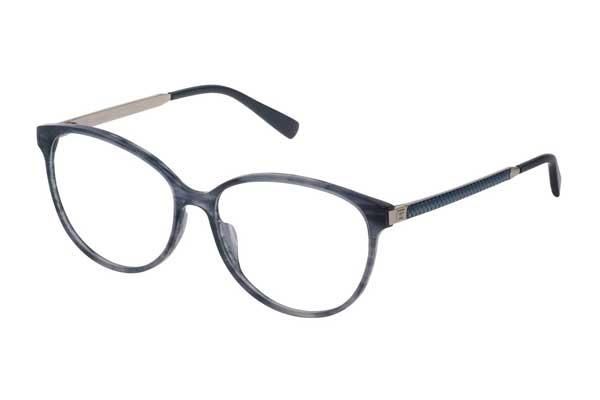 Eine blaue Brille auf weißem Hintergrund.