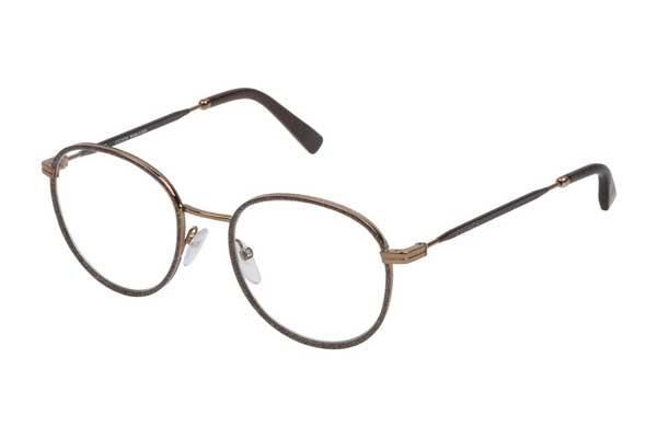 Eine runde Brille auf weißem Hintergrund.