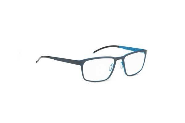 Eine blaue Brille auf weißem Hintergrund.