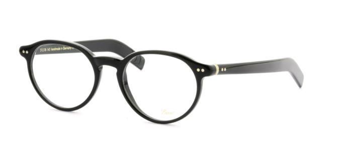 Eine schwarze, runde Brille auf weißem Hintergrund.