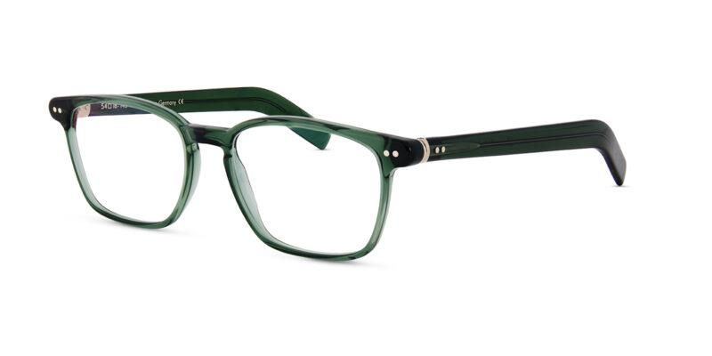 Eine grüne Brille auf weißem Hintergrund.