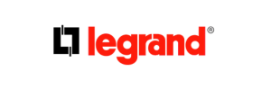 Le logo legrand est rouge et noir sur fond blanc