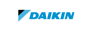 Le logo daikin est bleu et noir sur fond blanc.