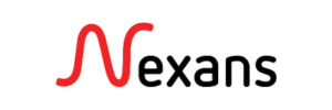Un logo rouge et noir pour nexans sur fond blanc
