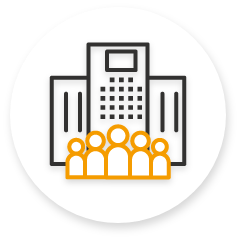 Icon Belegschaft vor Firmengebäude