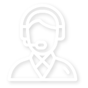 Ein weißes Symbol eines Mannes, der ein Headset trägt.