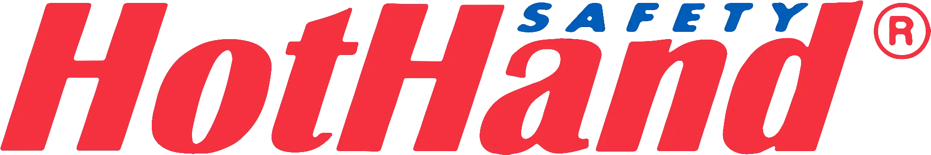 HotHand Safety -logo punaisella ja sinisellä tekstillä, jonka yläpuolella on käsikuvake