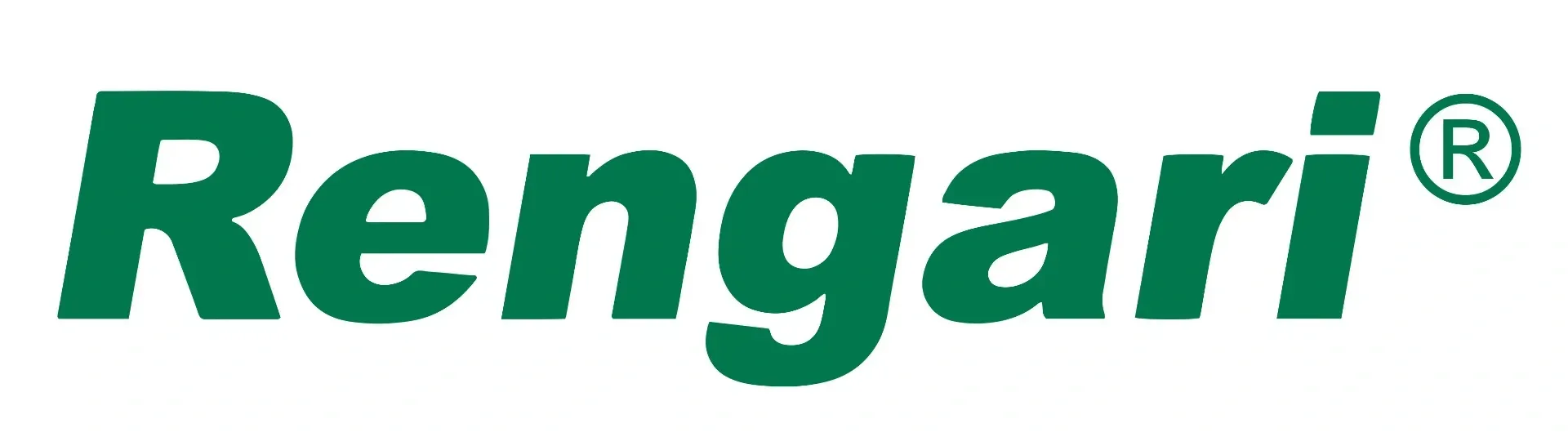 Vihreä ”Rengari”-logo kursiivilla valkoisella taustalla