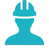 Una silueta azul de un hombre que lleva un casco.