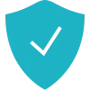 Un escudo azul con una marca de verificación blanca sobre él.