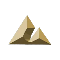 Goldenes geometrisches Berglogo mit einer U-förmigen Spalte.