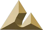 Abstraktes goldenes Logo mit einer stilisierten Bergkette.