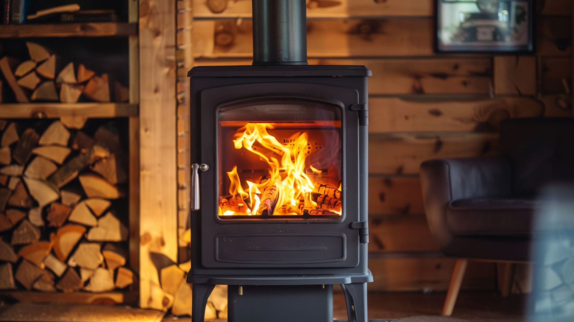 Feu dans un poêle à bois