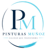 Logo de Pinturas Mu&ntilde;oz en azul y blanco con el lema &ldquo;Calidad que transforma&rdquo;.