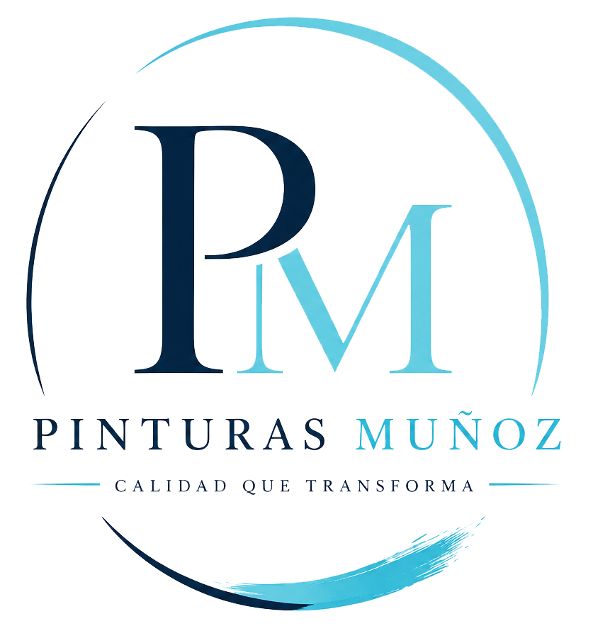 Logo de Pinturas Mu&ntilde;oz en azul y blanco con el lema &ldquo;Calidad que transforma&rdquo;.