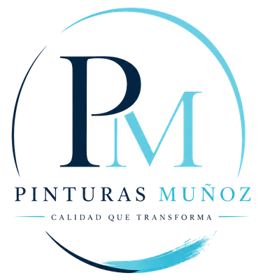 Logo de Pinturas Mu&ntilde;oz en azul y blanco con el lema &ldquo;Calidad que transforma&rdquo;.