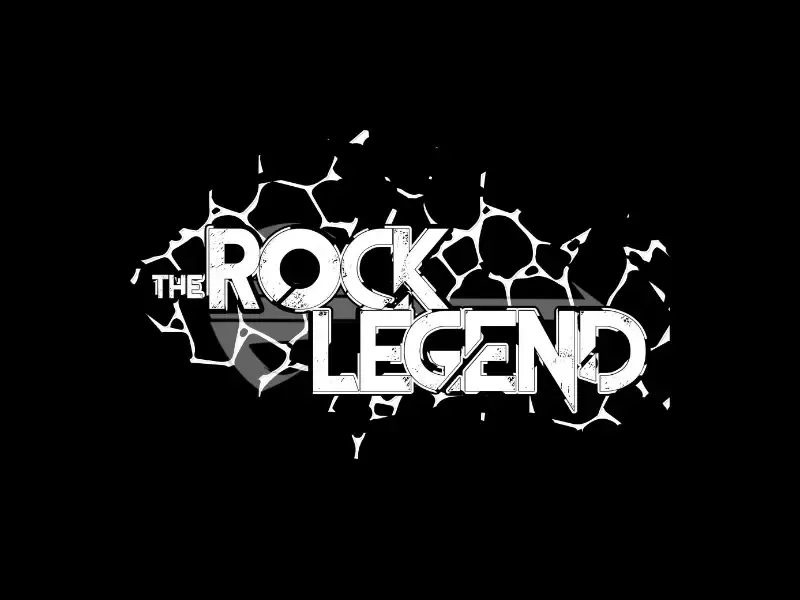 El logotipo de Rock Legend en texto blanco agrietado sobre un fondo negro.