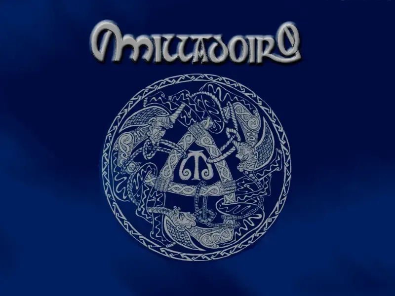 Título azul con texto blanco reflejado sobre un emblema circular ornamentado sobre un fondo azul oscuro.