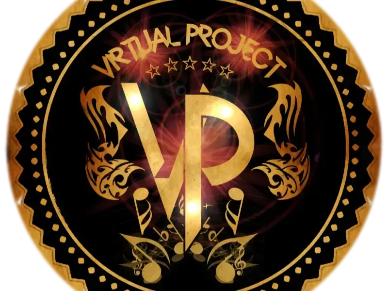 Logotipo de Virtual Pro Project en dorado y negro con un borde circular ornamentado y grandes iniciales VP.