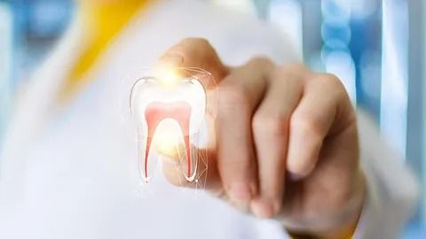 Un primer plano de una persona sosteniendo un diente en su mano.