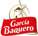 Logotipo de la marca de quesos García Baquero, que presenta un icono de un molino de viento blanco sobre el 