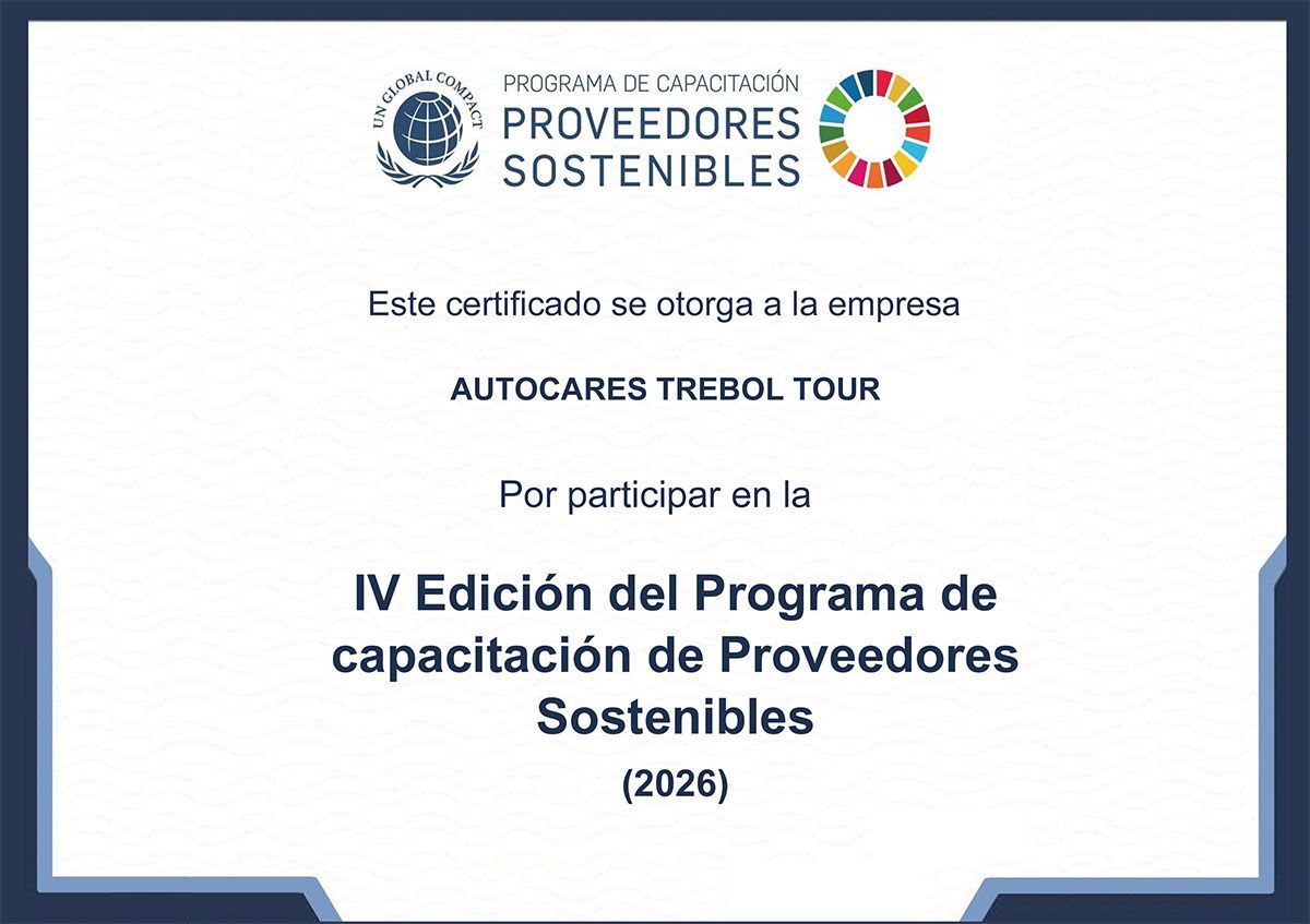 Certificado blanco de Proveedores Sustentables de AutoCares Trebol Tour, IV Edición de capacitación 2025.
