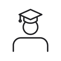 Un dibujo lineal de una persona que lleva una gorra de graduación.