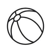 Un dibujo en blanco y negro de una pelota de playa sobre un fondo blanco.