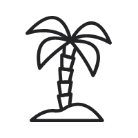 Un dibujo lineal de una palmera en una pequeña isla.